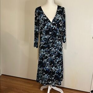 Coldwater Creek Blue Sheath Dress V-Neck 3/4 Sleeve